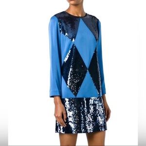 Tory Burch Navy Blue Sequin Long-Sleeve Mini Dress